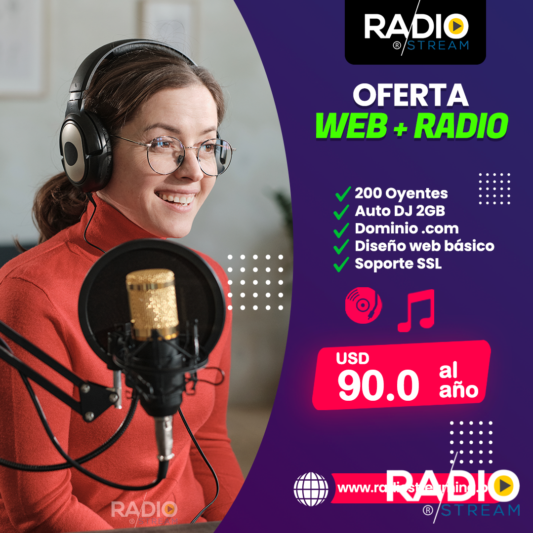 paguina web + radio streaming pago al año