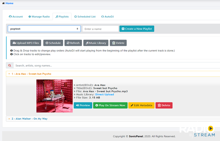 servicio de radio streaming con panel sonicpanel